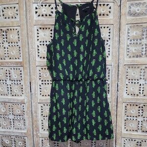 Black and Green Cactus Print Shorts Romper L